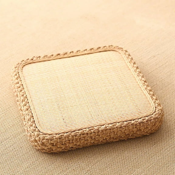Square Tatami Floor Cushion - Handwoven Rattan Meditation Pillow for Zen Yoga, Lounging & Kneeling. Natural Futon Pouf with Soft Inner Padding, Perfect as for Living Room, Bedroom