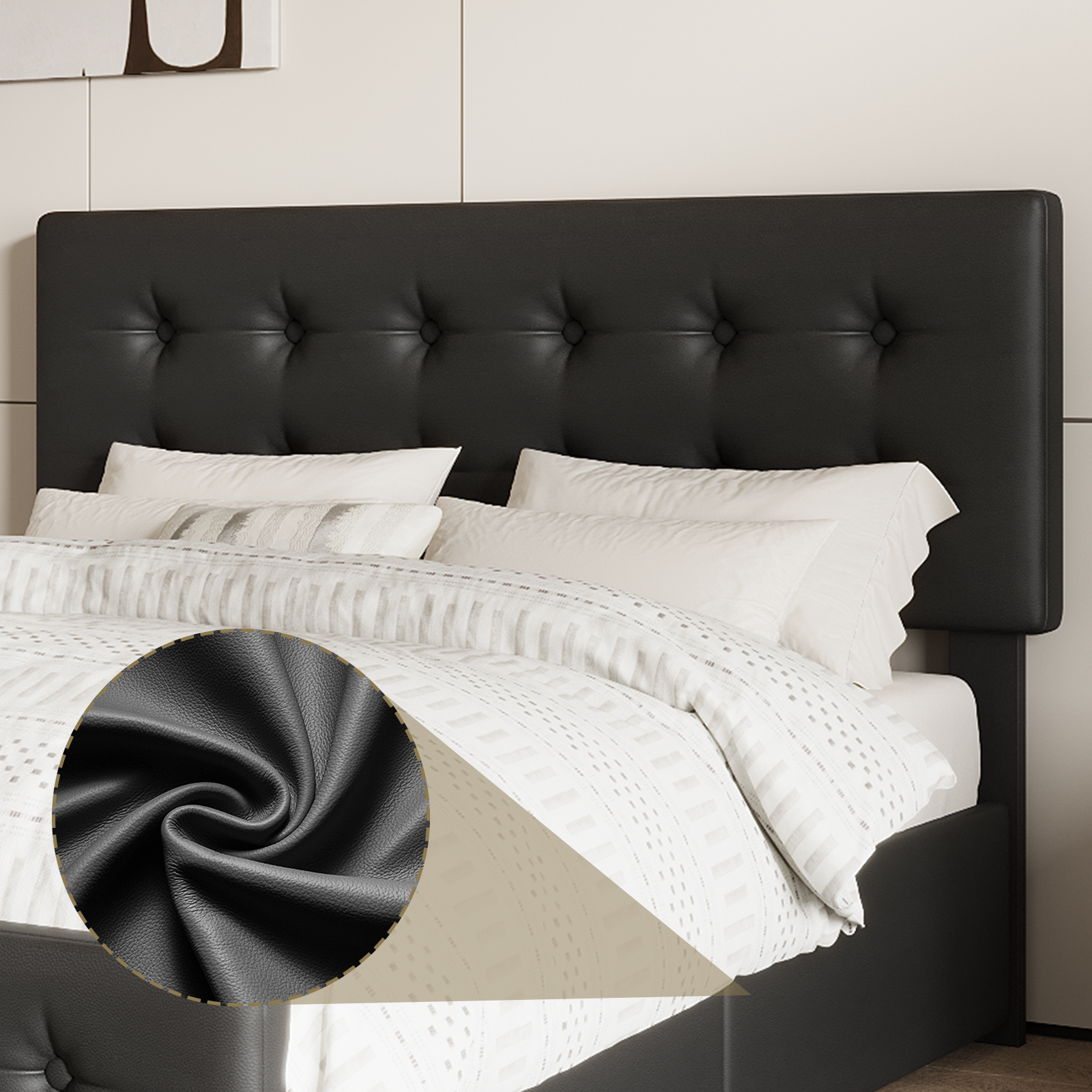 Full/Queen/King Size Upholstered Platform Bed Frame - Adjustable Headboard & 4 Storage Drawers, Button Tufted Design, No Box Spring Needed