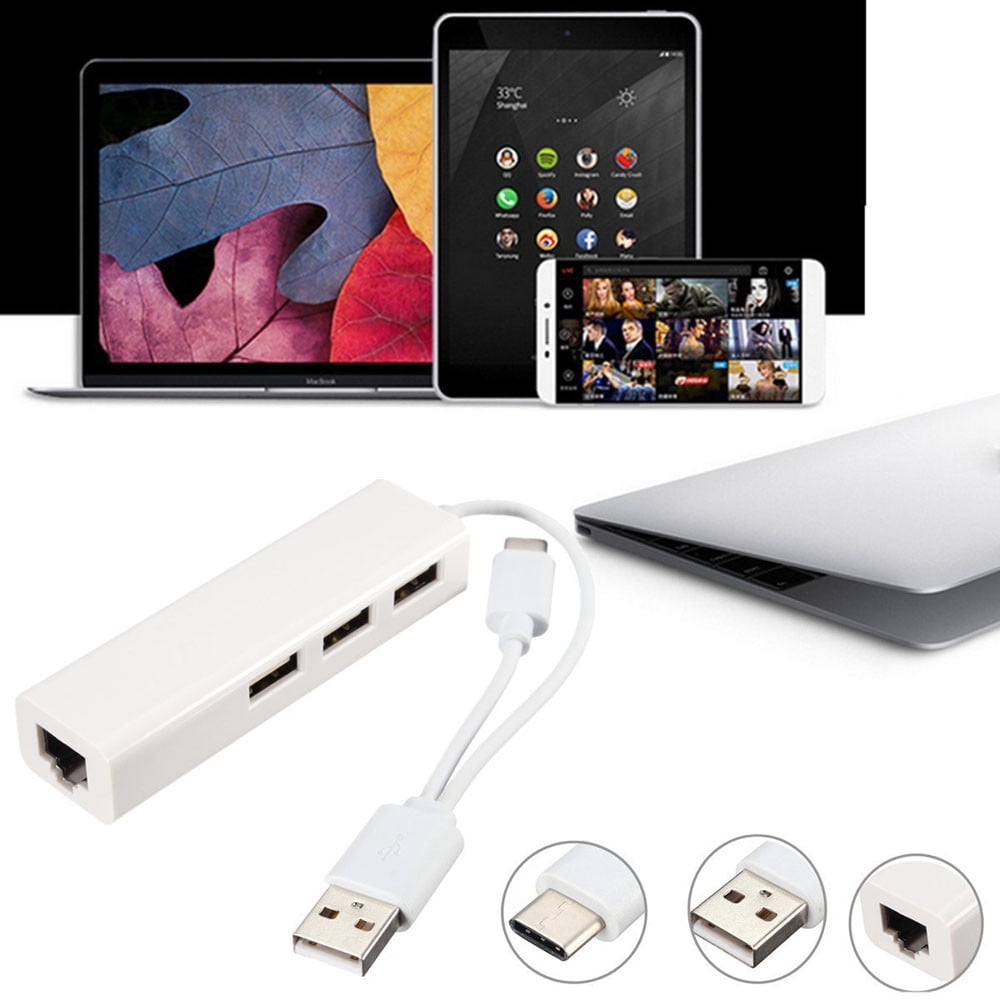 USB 3.1 Type C to Gigabit Network USB 2.0 Hub 3port Cable LAN