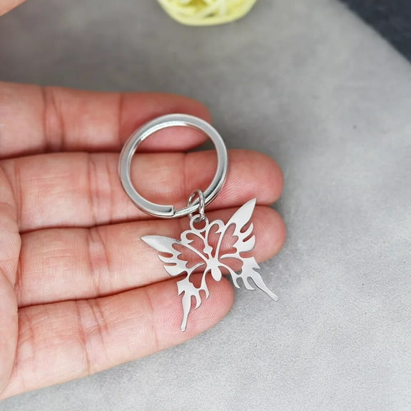 Stainless Steel Butterfly Metal Keychain Cute Animal Keyrings for Women Car Purse Bag Key Holder Friendship Lover Gift