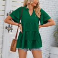 thumbnail image 6 of Green Tops for Women Womens Tops Clearance T Shirts for Women Fashion Double Layered Ruffle Sleeve Tops For Women Casual V Neck Tunic Tees Summer Loose Fit Solid Going Out Tops Blouse Womens Blouses, 6 of 7