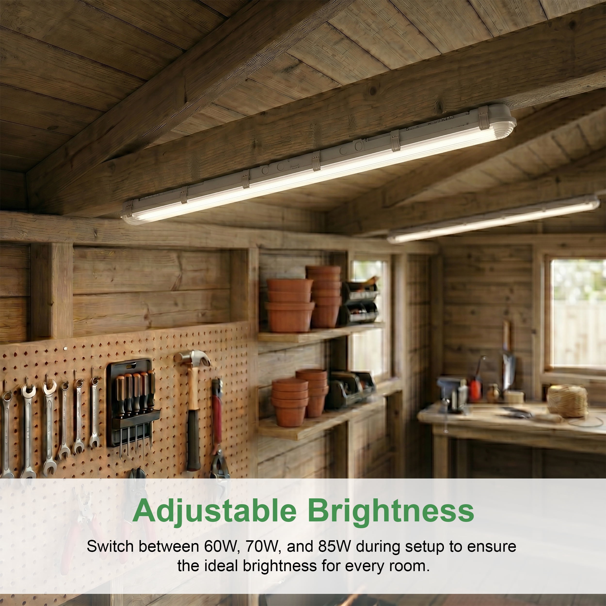 MaxLite 8 ft Vapor Tight LED Fixture, 60/70/85W 3500-5000K, 65W, Damp Rated, Selectable Wattage, Controls Ready, for Stairwell, Garage, White