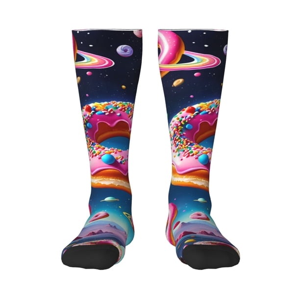 Balery Starry Sky Colorful Donut Calcetines novedosos Calcetines deportivos Calcetines hasta la rodilla Calcetines de algodón Calcetines originales y geniales