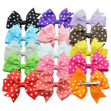 Tutus Polka Dot Hair Bows - Coxeer, 3.1in/15Pcs Polka Dot Alligator Clips, Ribbon Hair Bows Bowknot Hair Accessories for Toddlers Baby Girls Kids Teens Children Women