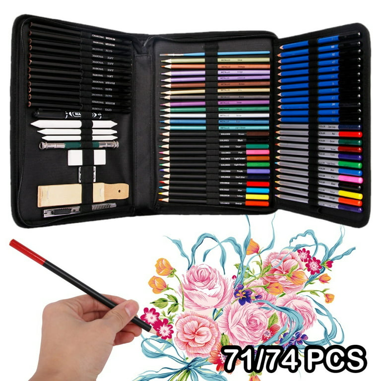 Willstar 71PCS/set Professional Drawing Kit Sketch Pencils Set Art Sketching  Painting Supplies with Carrying Bag 