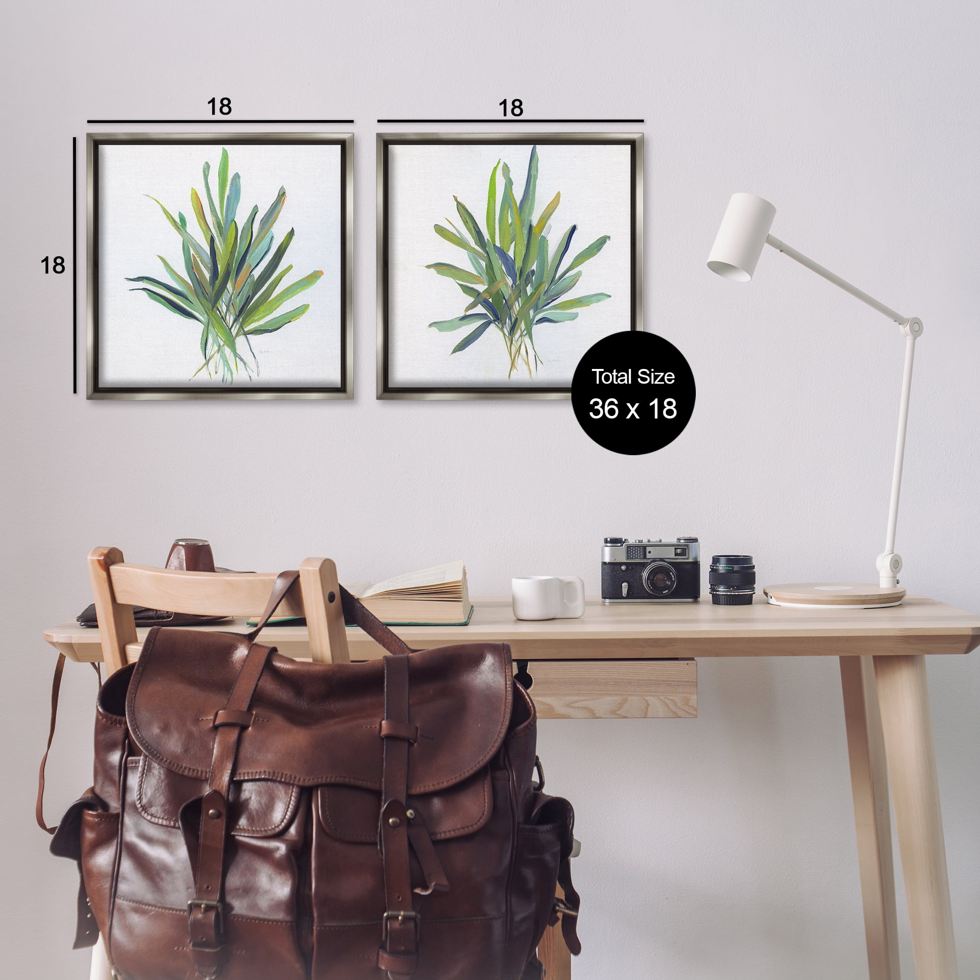 Stupell Industries Layered Plant Sprigs Plants & Flowers Painting Gray Floater Framed Canvas Art Print Wall Art, 18 x 18, Set of 2