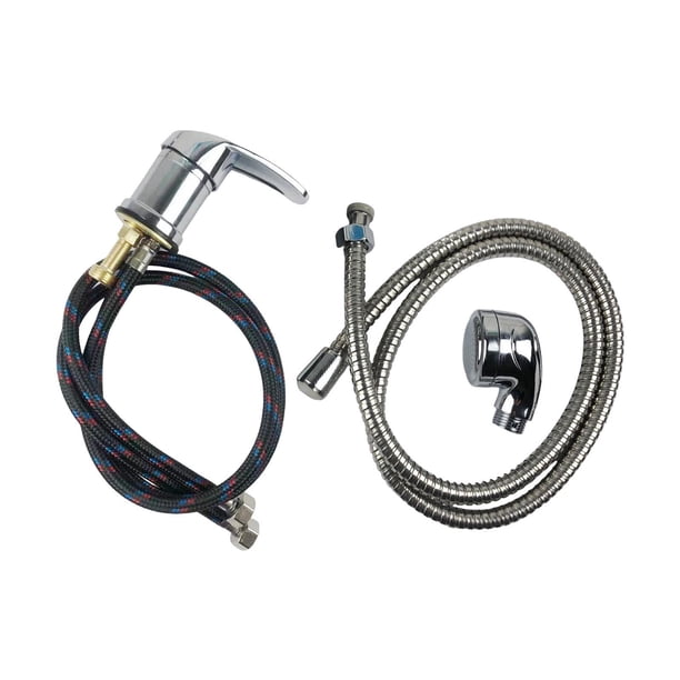 Grifo de champú para salón, mezclador de agua caliente y fría, unidad de retrolavado de acero inoxidable para lavabo de salón, cabezal de ducha manual negro con cabeza de tubo