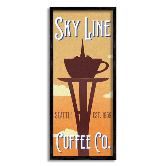 Stupell Industries Sky Line Seattle Coffee Company Cappuccino Saucer Tower, 13 x 30, Design by Daphne Polselli