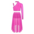 thumbnail image 2 of YONGHS Kids Girls Lyrical Dance Set Sparkly Crop Top with Side Slit High-Low Irregular Mesh Skirt Hot Pink 6, 2 of 5