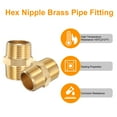 thumbnail image 4 of Uxcell 2pcs Hex Nipple Brass Pipe Fitting, 3/4 NPT Male x 3/4 NPT Male Threaded Pipe Adapter Pipe with PTFE Tape, Gold Tone, 4 of 6