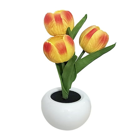

Wedding Ornament With Ceramic Vase Gift Desktop LED Night Light Simulation Tulip