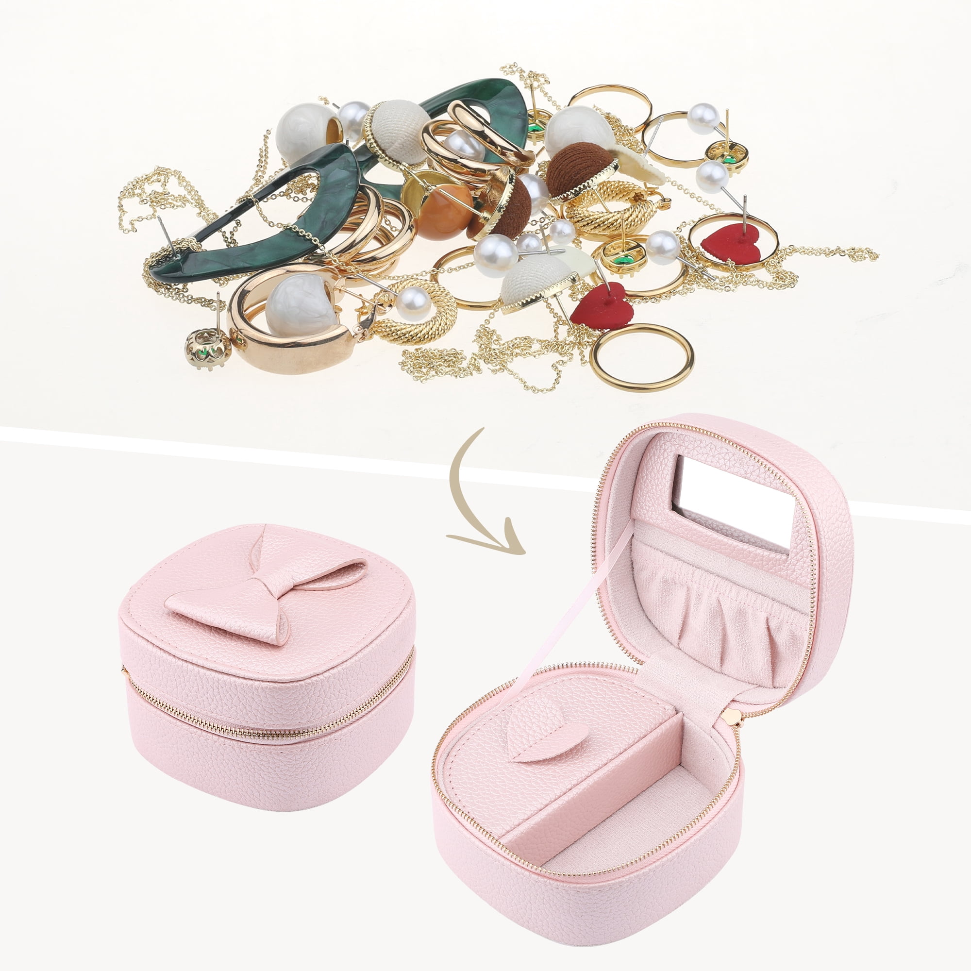 Unique Bargains PU Leather Travel Jewelry Box with Mirror Pink