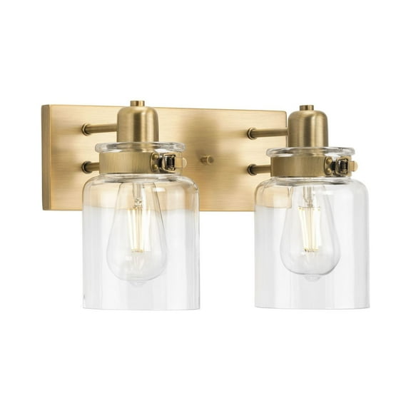 Calhoun Collection Two-Light Vintage Brass Clear Glass Farmhouse Bath Vanity Light