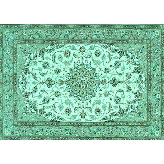 Ahgly Company Indoor Rectangle Medallion Turquoise Blue Traditional Area Rugs, 2' x 4'
