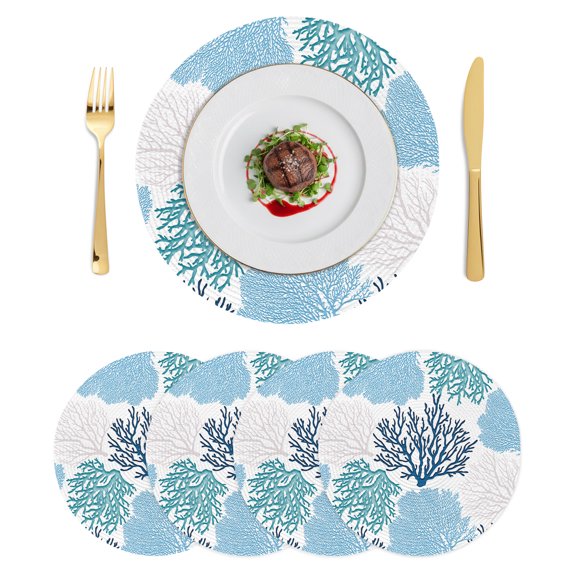 Round Placemats Teal Blue Coral 15 inch Set of 4 Table Mats for Dining Table Coastal Nautical Ocean Beach Heat Resistant Non-Slip Kitchen & Home Decorative Place Mat Set