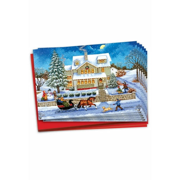 Pack of 12 Merry Christmas Greeting Cards (1 Design, 12 Cards) - Old Town Christmas - J C5080JXSG-B12