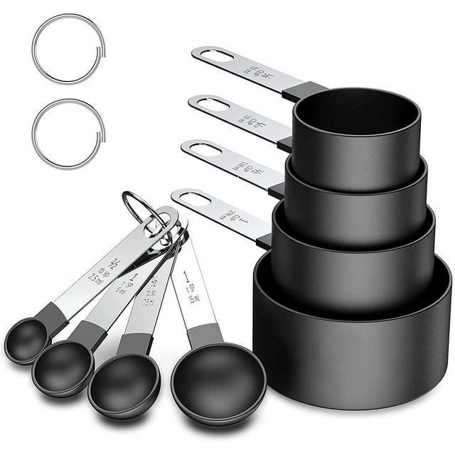 Measuring Cups and Spoons Set, 8 Piece Stackable Stainless Steel Handle Accurate Tablespoon for Measuring Dry and Liquid Ingredients Small Teaspoon with Plastic Head