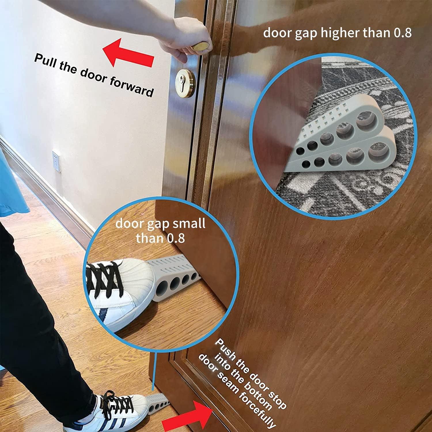 Door Stoppers for Bottom of Door - 12 Pack Rubber Security Wedge Stackable Heavy Duty Door Stop with Holder for Home Office Classroom on Carpet, Concrete, Linoleum & Wood House Warming Gifts New Home