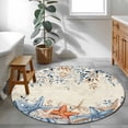 thumbnail image 3 of Blue Coastal Round Area Rug 3.3Ft Washable Circle Rugs for Dining Room Table, Summer Beach Starfish Weeping Eucalyptus Retro Non-Slip Carpet Floor Mats Indoor Outdoor Carpet Runner Home Decor, 3 of 8