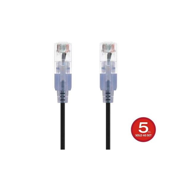 Monoprice Cat6A Ethernet Patch Cable - 7 Feet - Black | Network Internet Cord - RJ45, 550Mhz, UTP, Pure Bare Copper Wire, 10G, 30AWG, 5-Pack - SlimRun Series