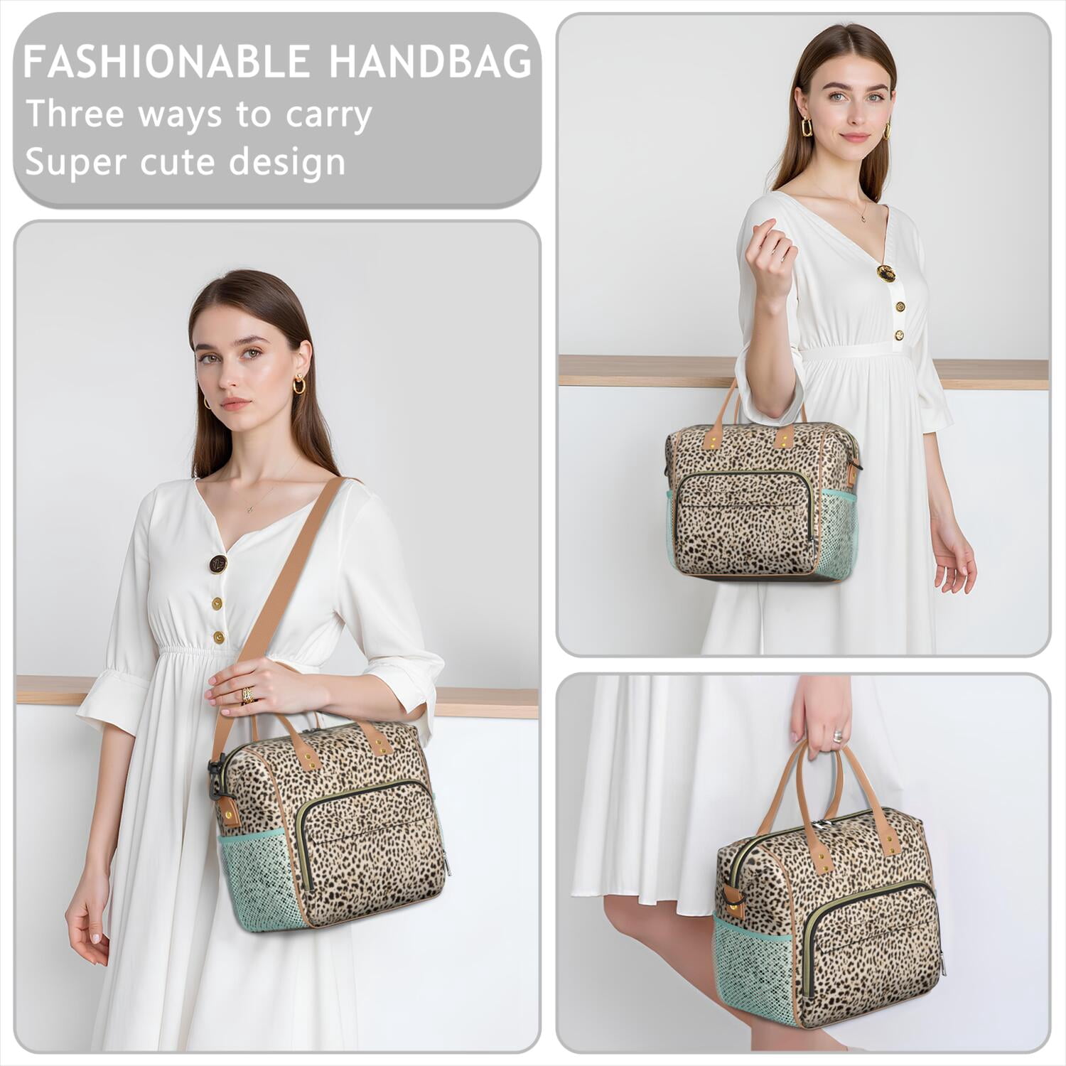 Cute Leopard Spots Insulated Lunch Bag – Reusable Cheetah Pattern Cooler Tote for Women, Leakproof Dual Compartment Design for Work, Travel