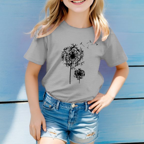 SOFTCCLO Boys T Shirts Short Sleeve Crewneck Graphic Tees Dandelion Print Stylish Casual Summer Comfy Kids T Shirts Size 2-3Y