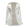 thumbnail image 7 of WTOBBY Women's Composite Velvet Windbreaker Jacket Long Sleeve Hooded Waterproof Rain Coat Solid Color Zip Up Fleece Lined Warm Outerwear for Hiking Travel,White M, 7 of 7