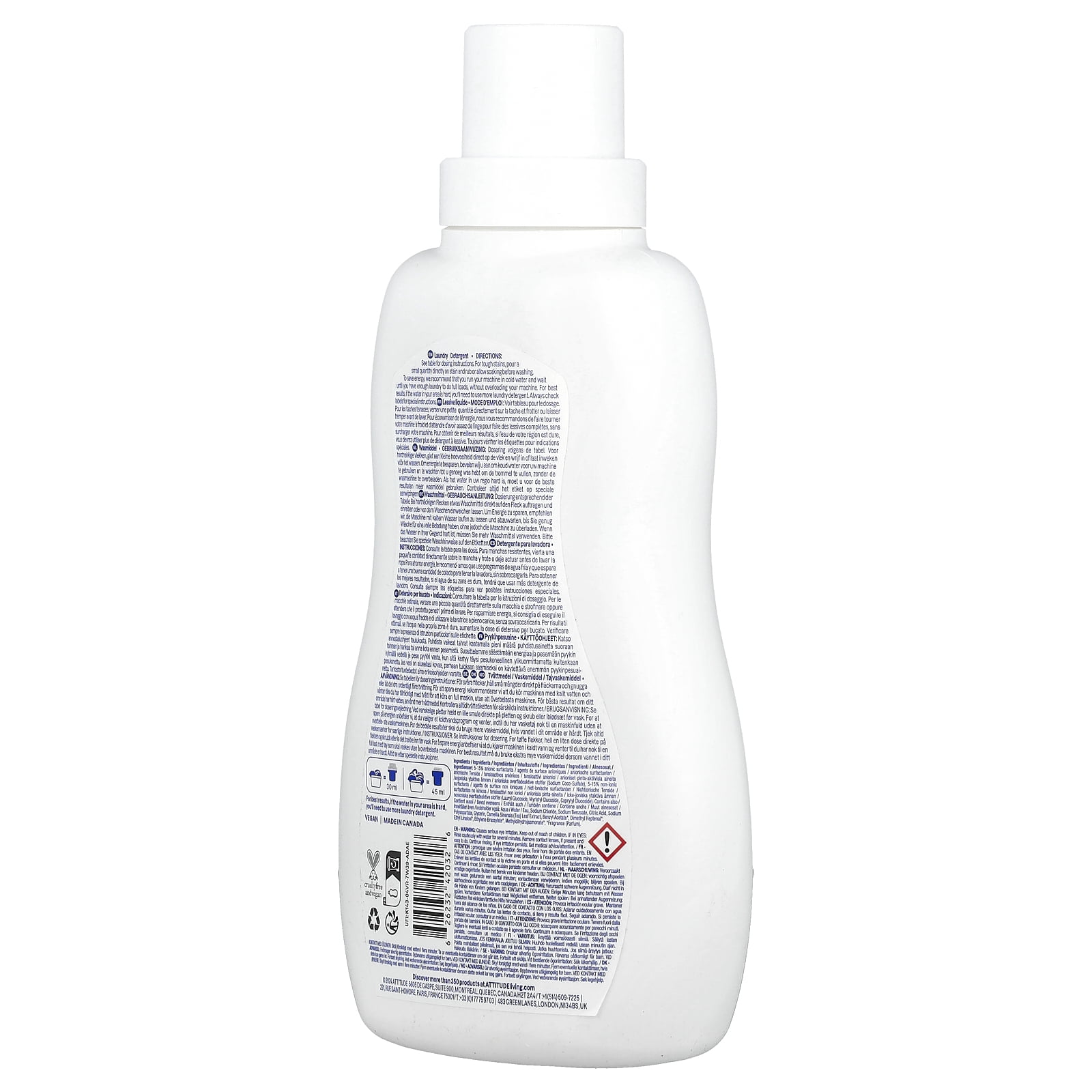 ATTITUDE Natural Liquid Laundry Detergent, Gentle Laundry Soap, Vegan and Cruelty-Free, Wildflowers, 35.5 Fl Oz, 35 Loads (42032)