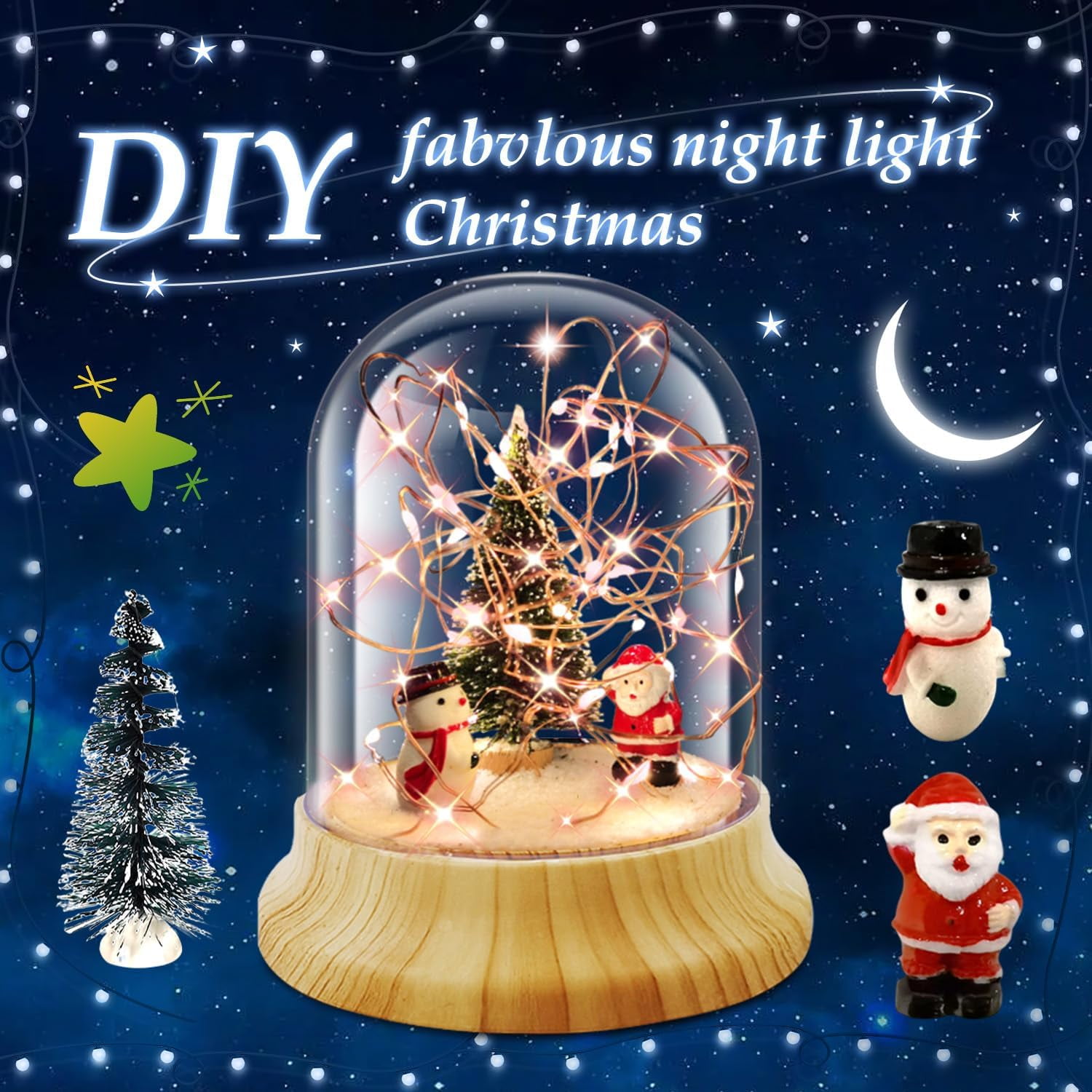 KOMI Make Your Own Christmas Night Light, Christmas Toys for Kids, Christmas Craft Kit, DIY Arts and Crafts Lamp Project for Girls(USB Upgrade Edition), Gifts for 4 5 6 7 8 9 10 Year Old Kids