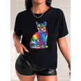 thumbnail image 1 of T-Shirt Décontracté à Manches Courtes pour Femmes, Imprimé Artistique Chat Mignon Éclaboussures, Mode Col Rond, Tee pour la Fête des Pères, Fête des Mères, Nouvel An, Festival de Printemps, Saint-Valentin, Fête de l'Indépendance, 1 of 8