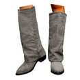 thumbnail image 3 of Shadoumai Women Slouchy Knee High Boots Casual Round Toe Pull On Riding Biker Boots Fold Over Low Heel Platform Boot, 3 of 9