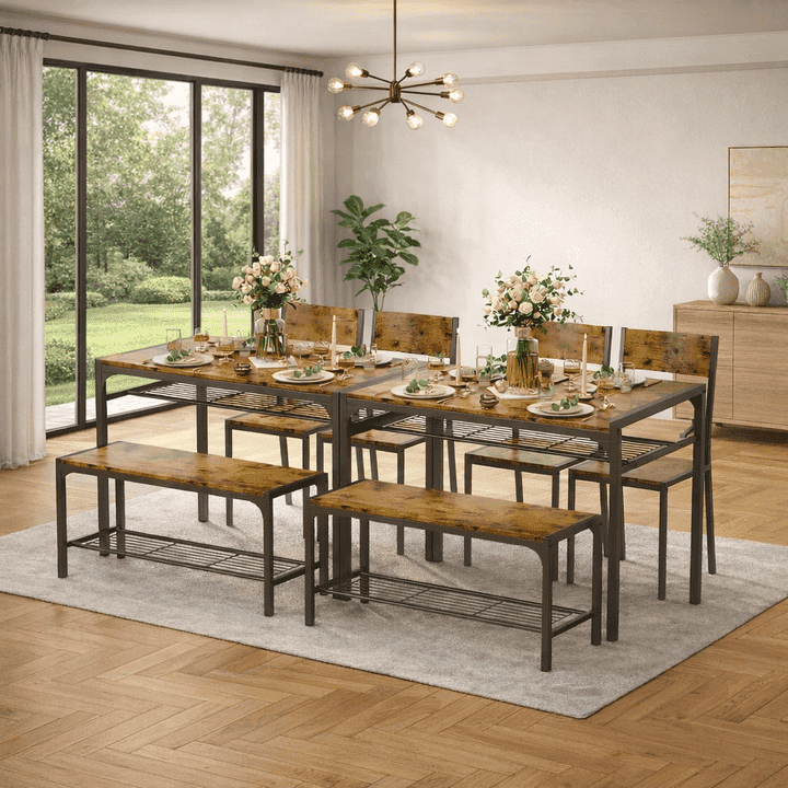 4-Piece Dining Table Set for 4, Kitchen Table with 2 Chairs & Bench, Compact Furniture for Small Space & Apartment Natural wood