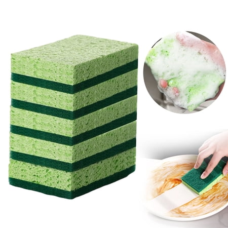 TINGXIN 10-Pack Wood Pulp Dishwashing Sponge Scrubbers (Kitchen Sponges Scrub Sponges) Scratch-Free Scrub Super Absorbent Quick-Drying Scouring Pads for Dishwashing Sink Cleaning Countertop