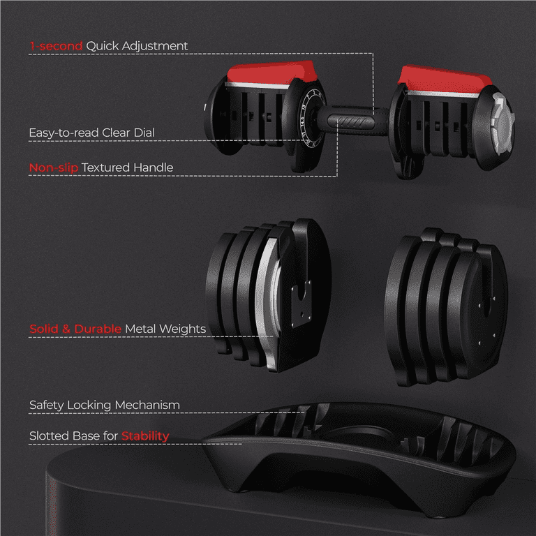 Yaheetech 40lb Adjustable Dumbbell Set with Anti Slip Handle and Tray Black