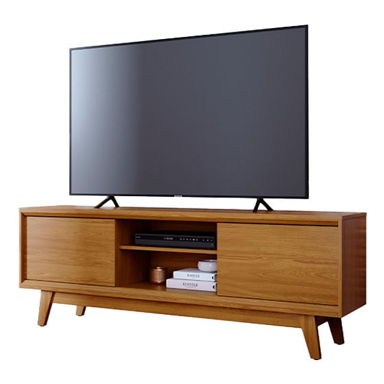 Moveis Mueble para TV de hasta 70" Modelo Atlas, con Puertas correderas, diseño Moderno Biselado, en MDP Resistente Color Cumaru