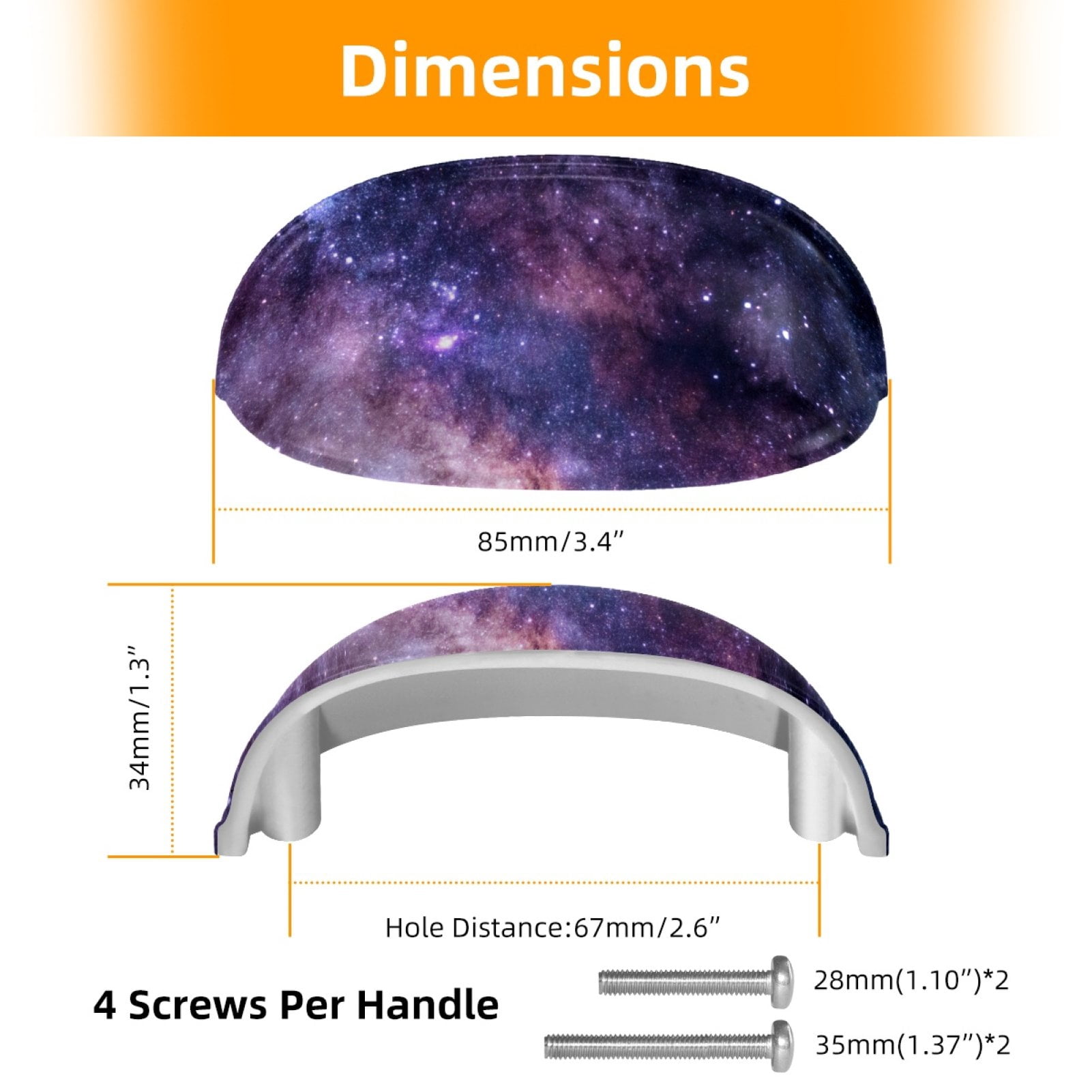 4 PCS Cabinet Cup Pull Space Nebula Star Drawer Handles with Screws for Cabinet Dresser Kitchen Home Hardware Decor