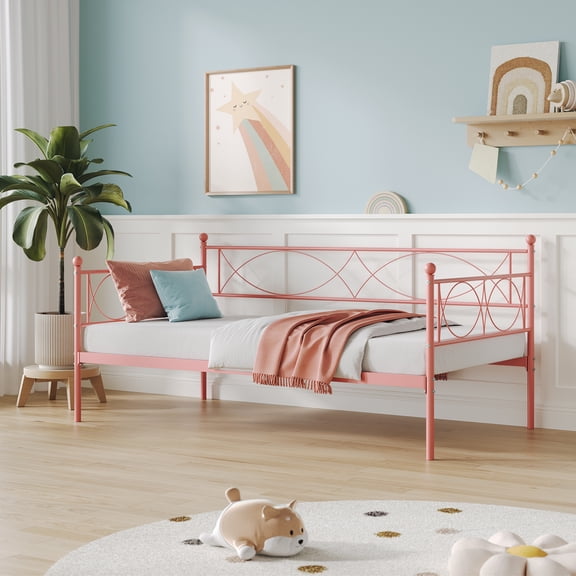 Twin Daybed with Pull-Out Trundle - Space-Saving Metal Bed Frame with Heavy Duty Steel Slats, Convertible Sofa Sleeper for Bedroom, Guest Room & Small Spaces - Twin Size Daybed