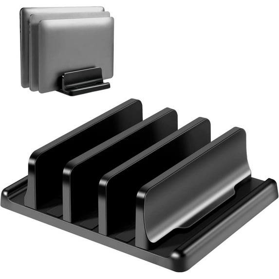 Vertical Laptop Stand, Niyattn 3-Slot Vertical Laptop Stand Made of Premium ABS Plastics 5 in 1 Design Space-Saving Adjustable Desk Organizer for All MacBook/Chromebook/Surface
