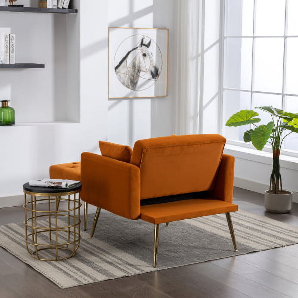 BSHTI 36.61'' Wide Modern Accent Chair With 3 Positions Adjustable Backrest, Tufted Chaise Lounge Chair, Single Recliner Armchair With Ottoman And Gold Legs For Living Room, Bedroom (Orange)