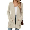 thumbnail image 2 of JUMESG Women's 2024 Fall Open Front Waffle Knit Cardigan Long Sleeve Cozy Knit Sweaters with Pockets (Beige,XXL), 2 of 8