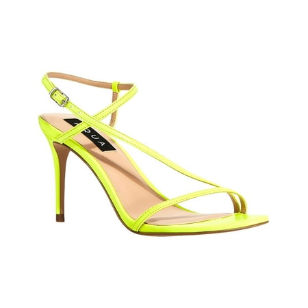 

AQUA Womens Yellow Strappy Padded Ron Round Toe Stiletto Buckle Leather Slingback Sandal 9 M