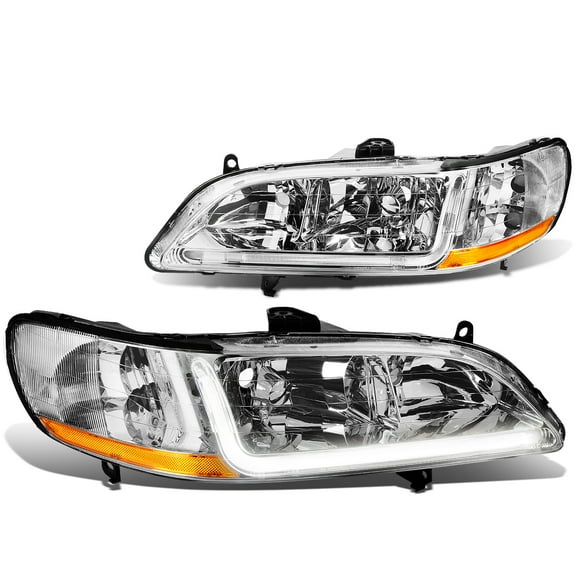 DNA Motoring HL-LB-HA98-CH-AB For 1998 to 2002 Honda Accord LED DRL Light Bar Headlight Chrome Housing Amber Corner Headlamp 99 00 01 Left Right