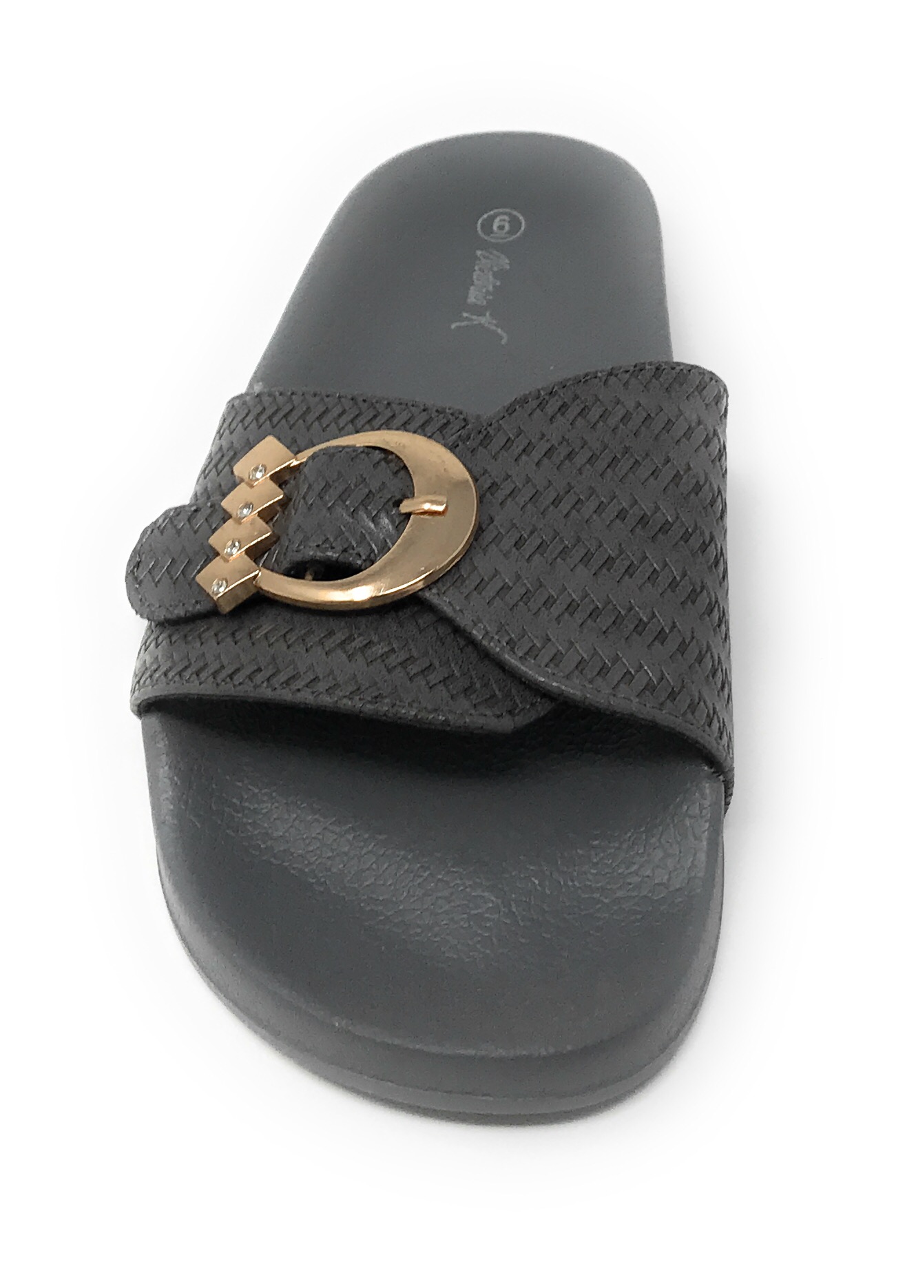 Victoria K Women's Weaved Texture Gold Buckle Slider Sandals