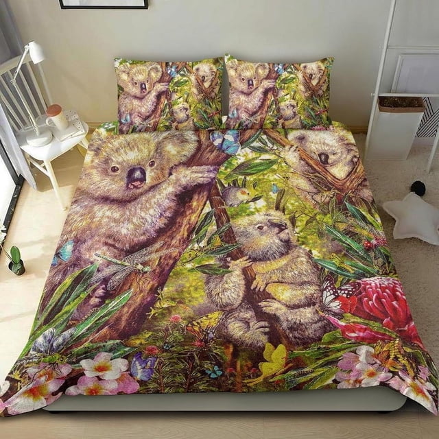 Juego de cama Koala - Juego de cama Koala 3D con flor Waratah