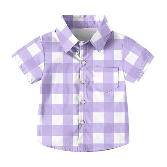 Favoffer Big Kids Boys Girls Plaid Pocket Short Sleeve Shirt Hawaiian Style Casual Uniform Top Stylish Blouse Breathable Cotton Summer Daily Outdoor Vacation Travel Leisure Holiday 2-15Y