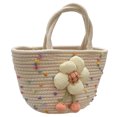 thumbnail image 4 of Bolso de mano para mujer, bolso tejido de cuerda de algodón informal, elegante, portátil, a la moda, para ir de compras y citas, color beige con bola de colores, tamaño libre, 4 of 12