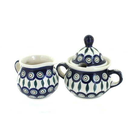 

Blue Rose Polish Pottery Peacock Cream & Sugar Set