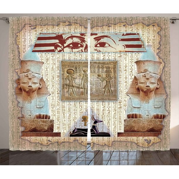 Egypt Decor Curtains 2 Panels Set, Eastern Heritage Ancient Egyptian