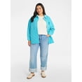 thumbnail image 3 of Terra & Sky Women's Plus Size Quilt Mix Button Front Shacket with Long Sleeves, Sizes 1X-5X, 3 of 6