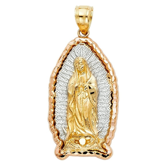 14k Two-Color Gold Virgin de Guadalupe Medallion Pendant Saint Sacrament Charm Jewelry Female Unisex
